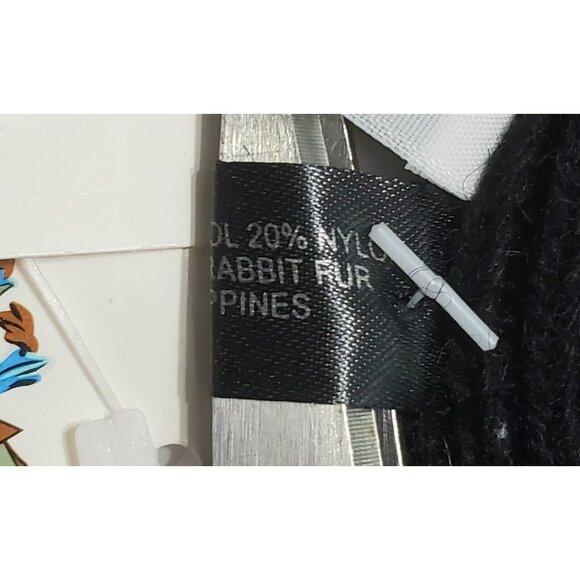 New Portolano Lambs Wool Blend Scarf Fur Flowers Angora Rabbit Black Wrap 12x70 - Picture 7 of 10